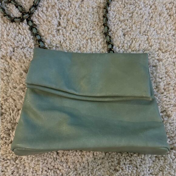 By Anthropologie Blue Green Chain Strap Magnetic Closure Crossbody Clutch Bag - Picture 3 of 9
